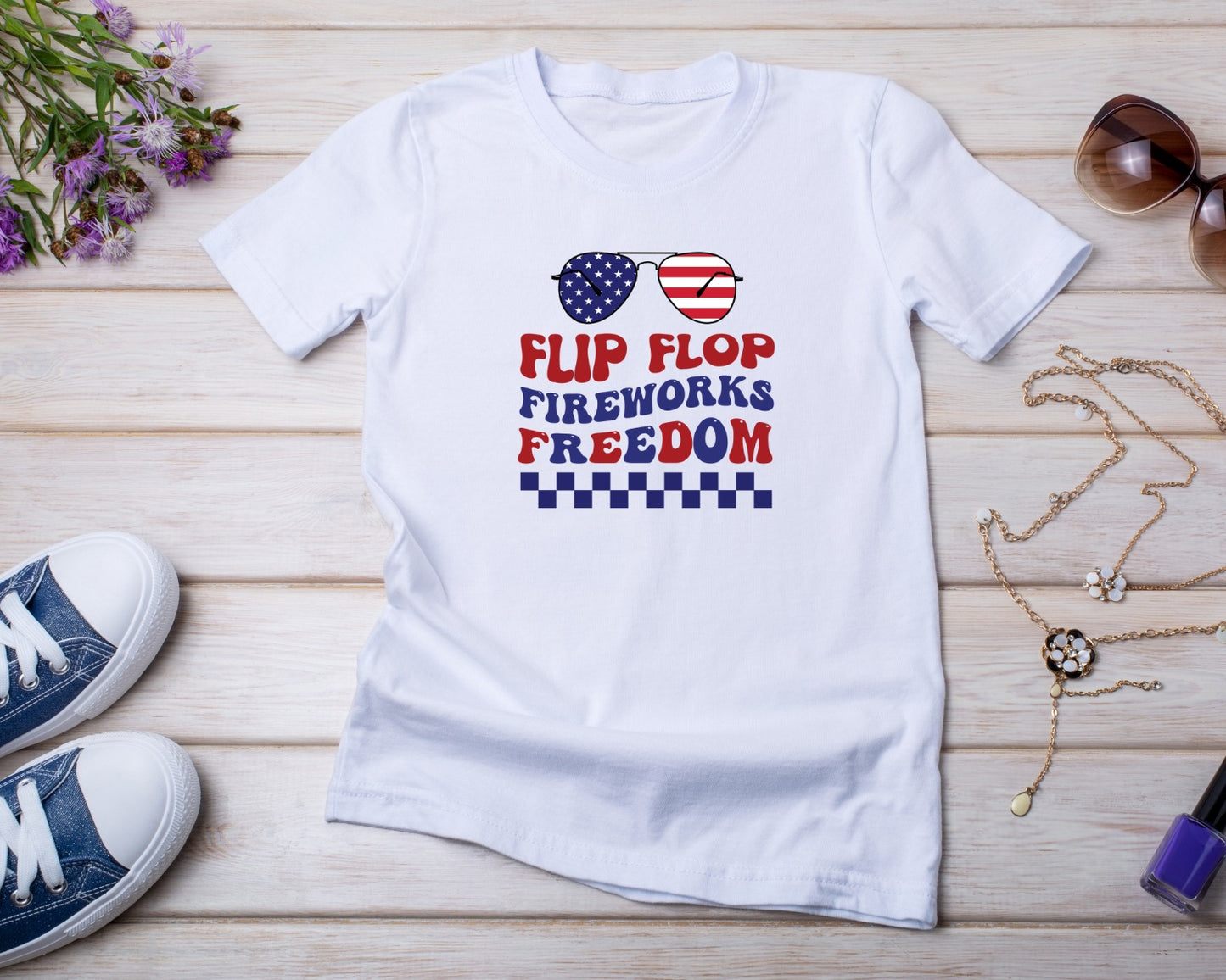 Flip Flop Fireworks Freedom - TShirt or Crewneck Sweatshirt