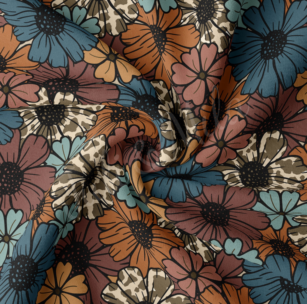 Fall Floral w. Leopard Print - Scrunchie/Headband