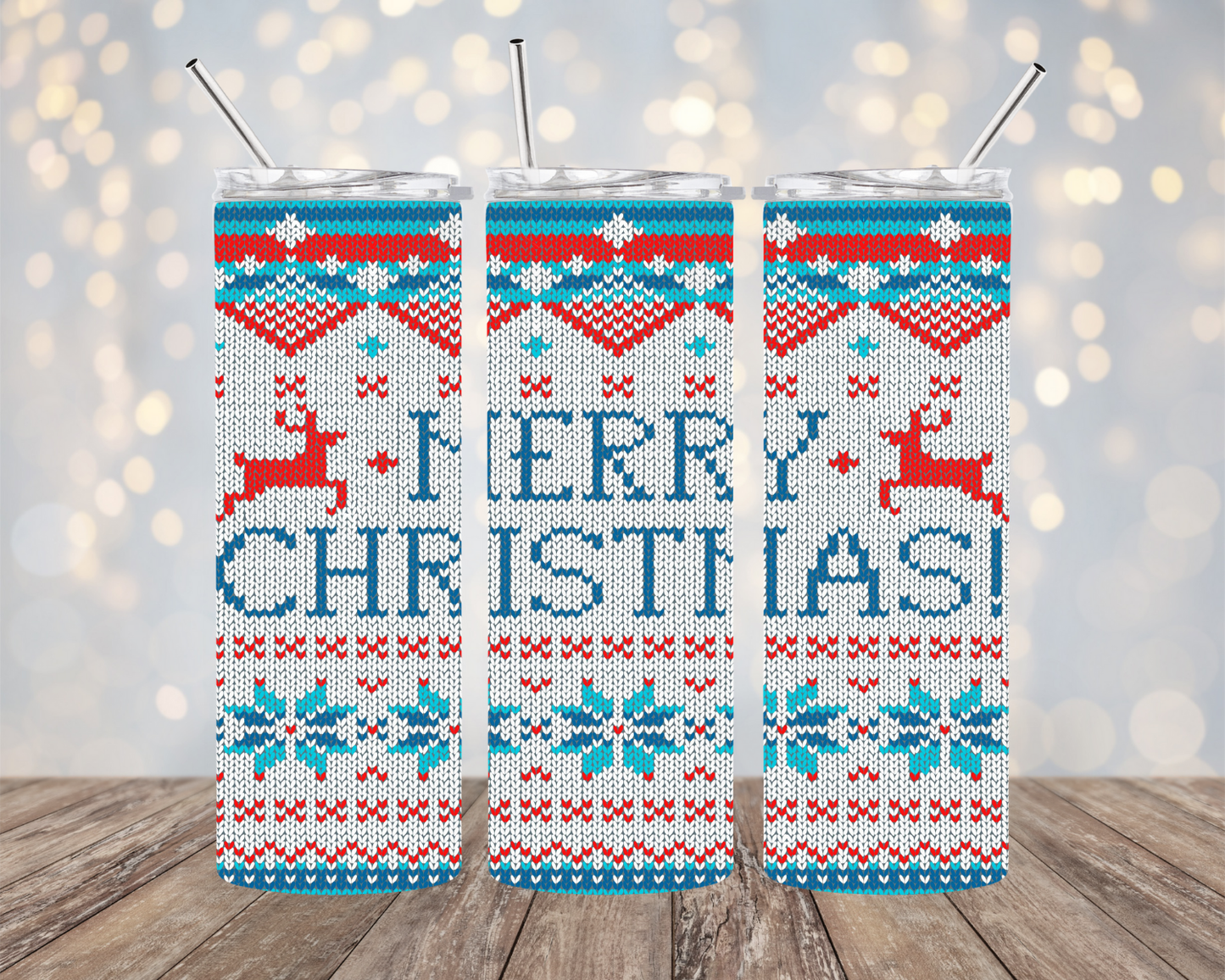 Merry Christmas - Red & Blue - "Sweater Material" - Tumbler