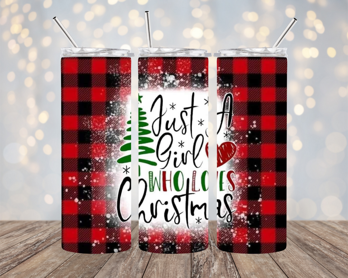 Just a Girl Who Loves Christmas - Red & Black Plaid - Tumbler