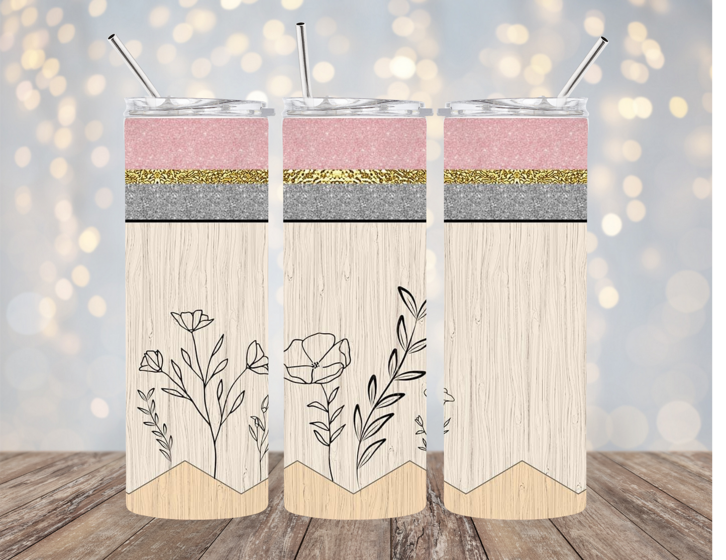 Wood Pencil with Floral Design - Tumbler