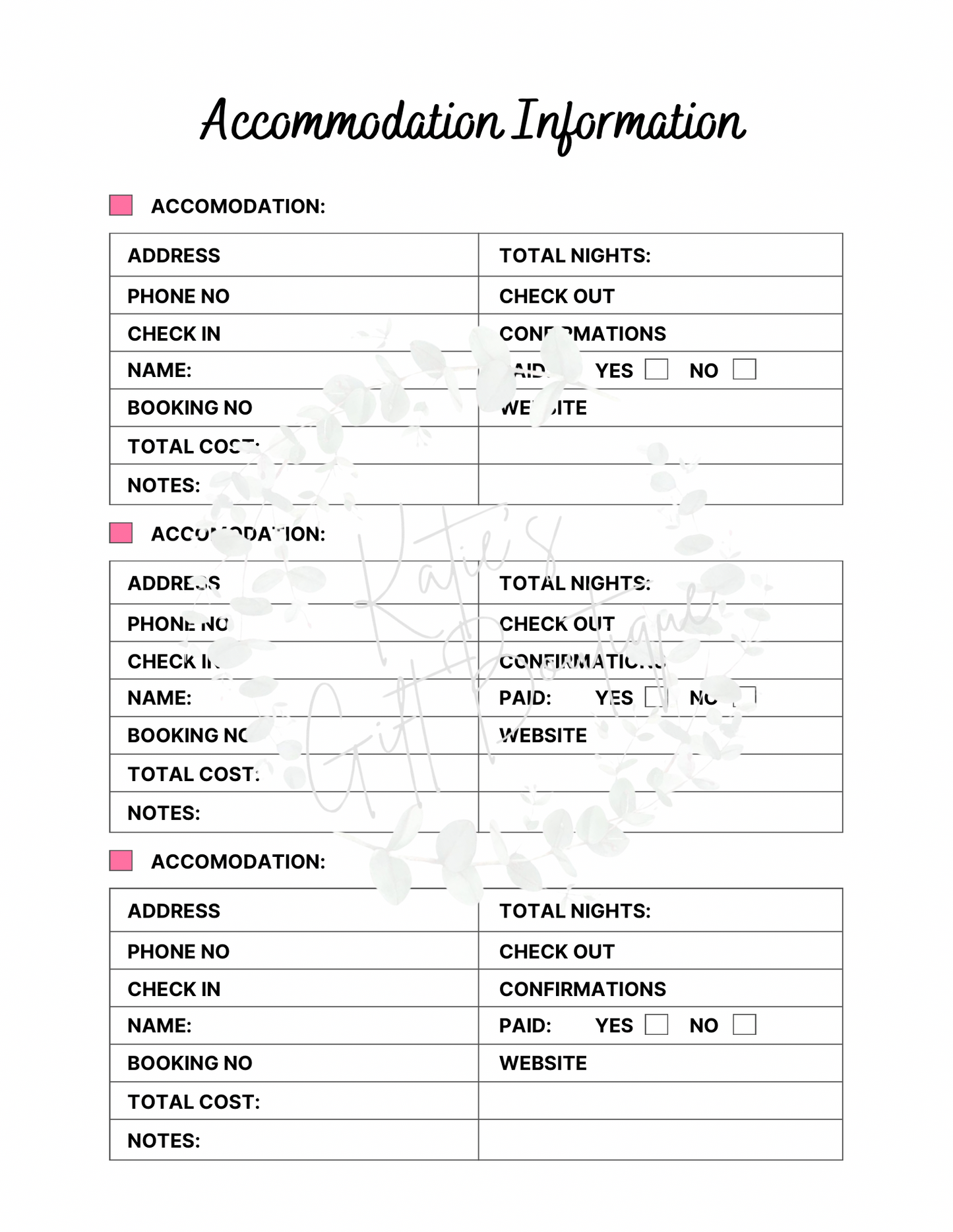 2024-2025 Travel Planner Spread - Self Care Binder