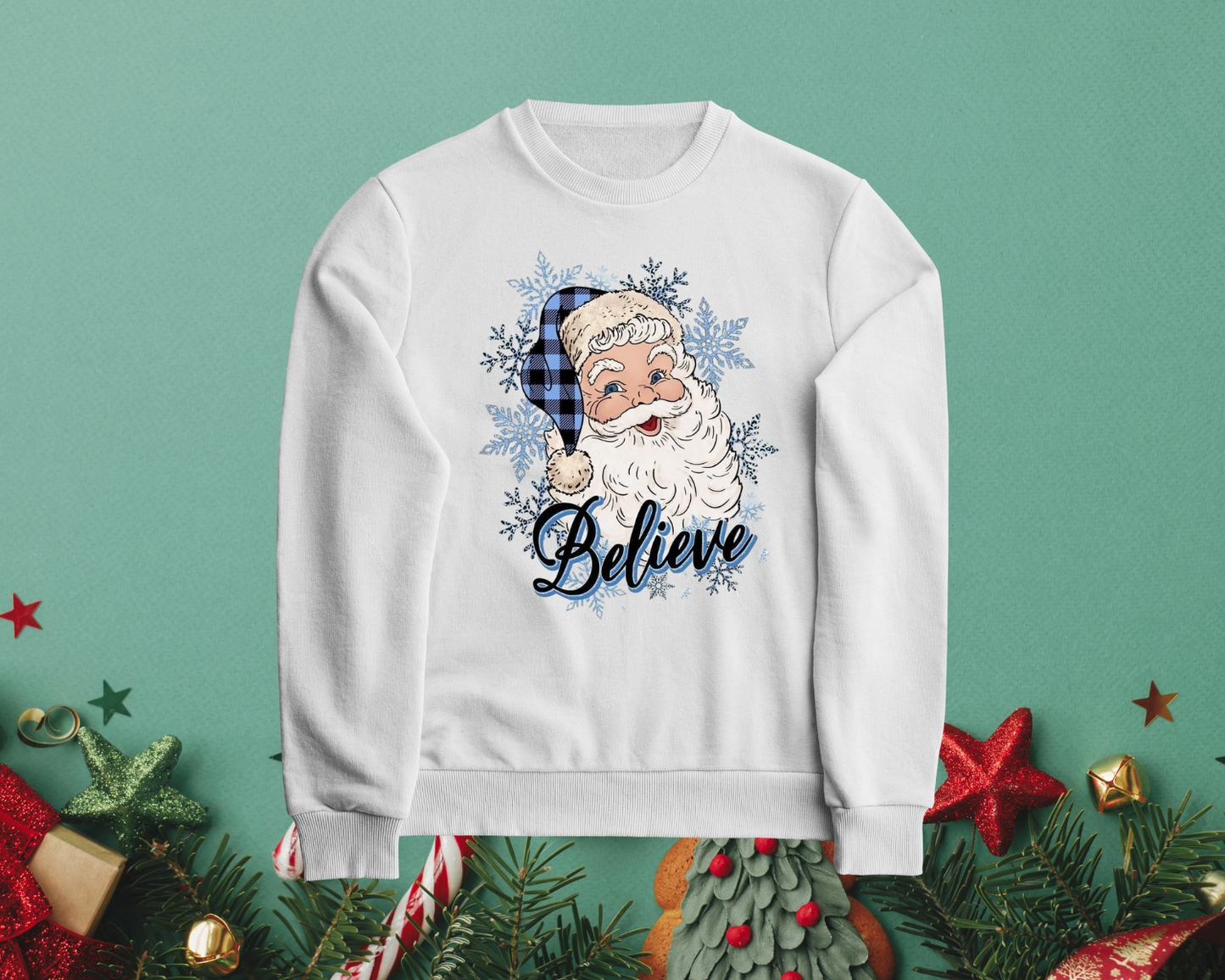 Santa - Believe - Blue - TShirt or Crewneck Sweatshirt