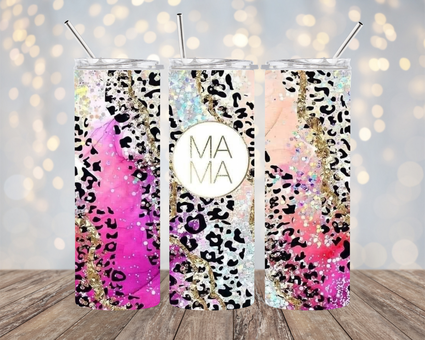 Pink Leopard Sparkle Mama- Tumbler