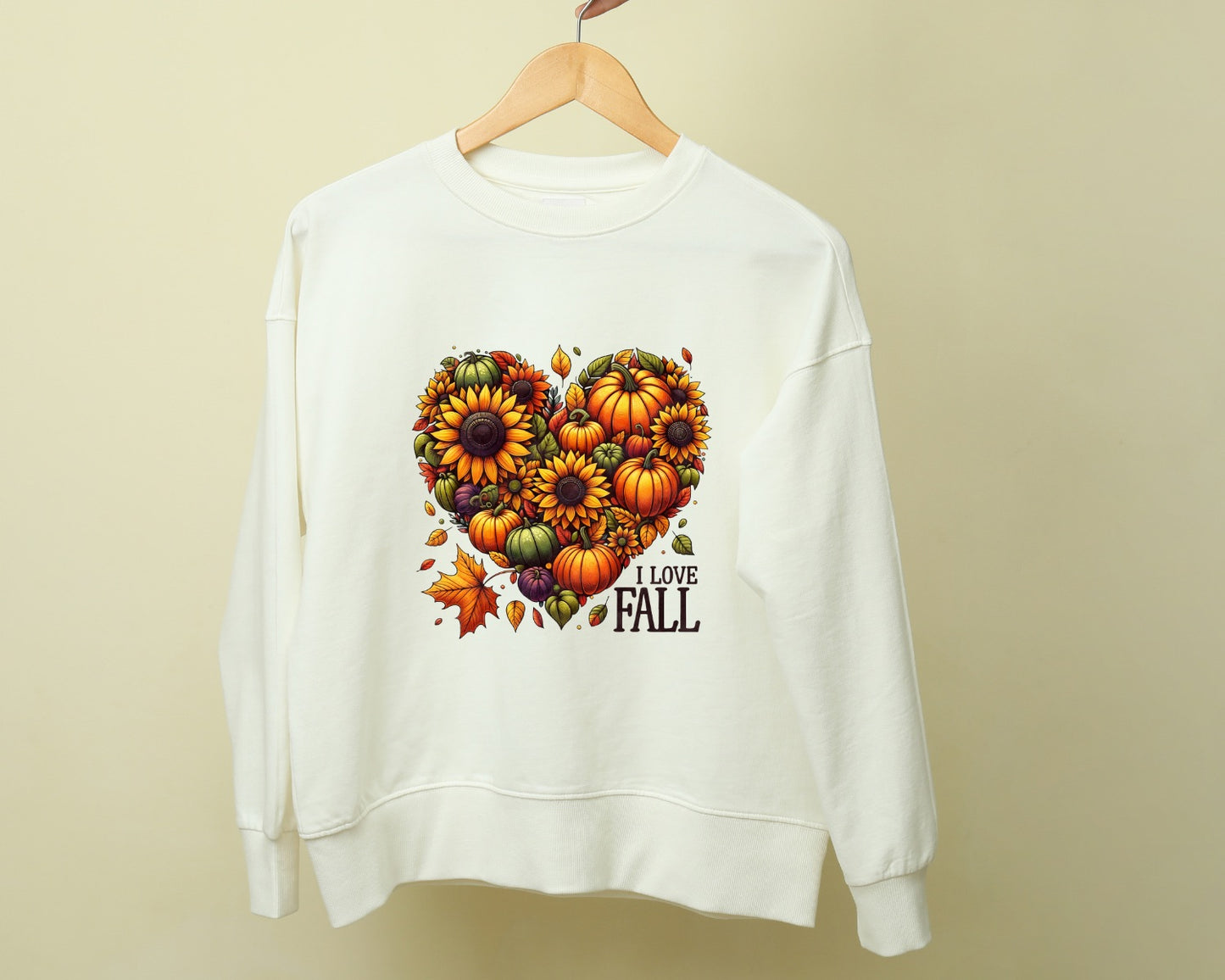 Fall - Heart Pumpkin I Love Fall - TShirt or Crewneck Sweatshirt