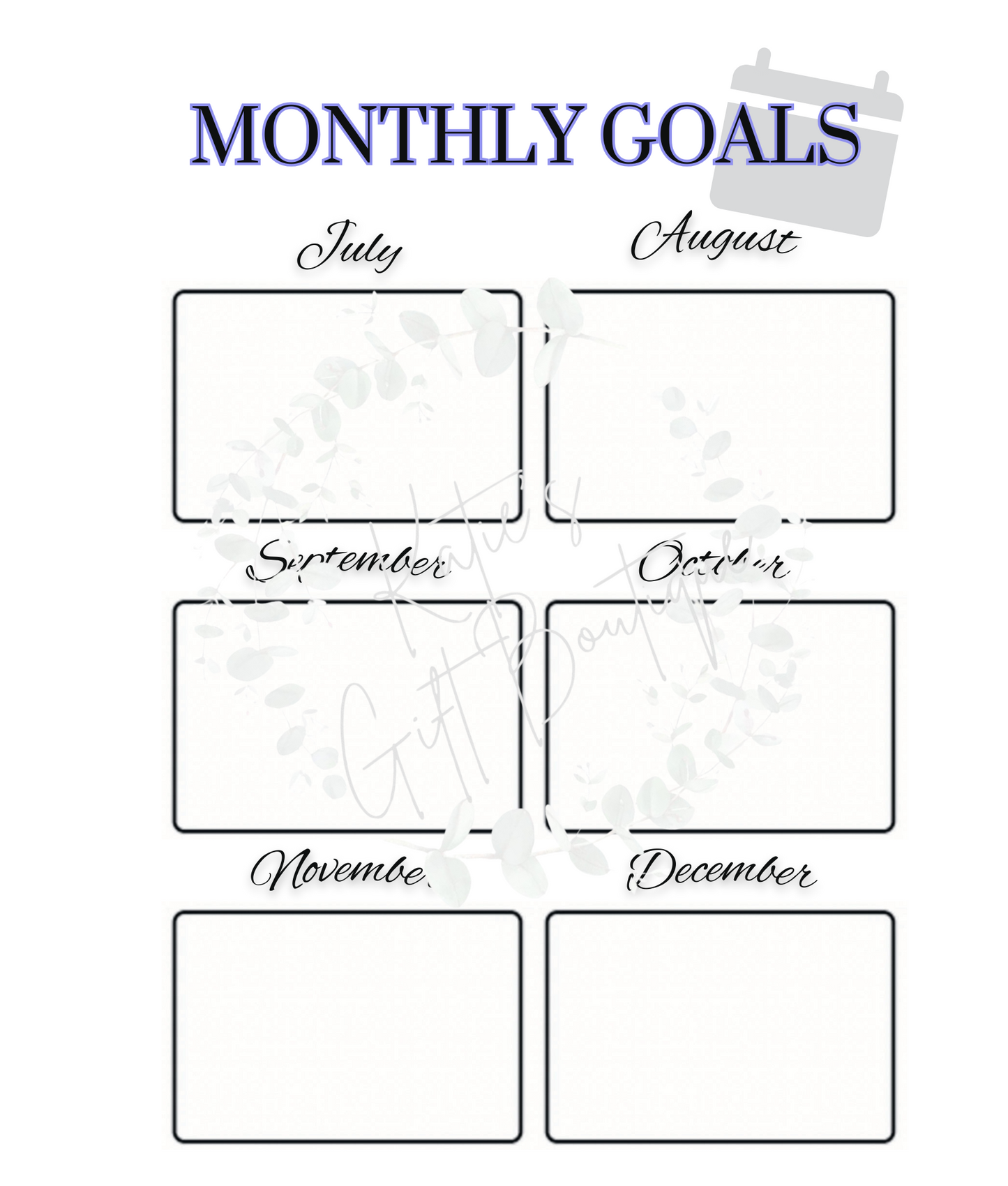 Monthly Goals Tracker (Full Year) - Self Care Binder Pages