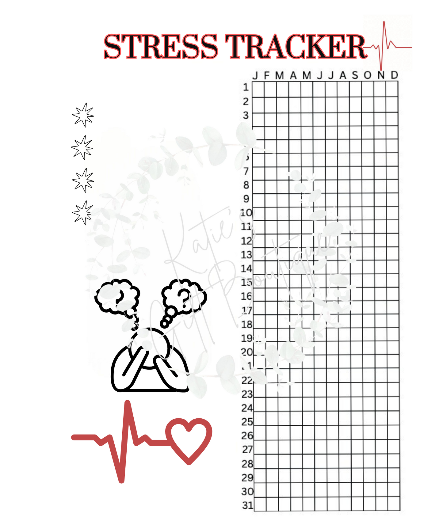 Yearly Stress Tracker - Self Care Binder Pages