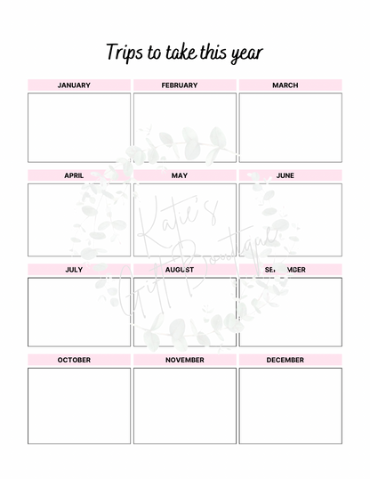 2024-2025 Travel Planner Spread - Self Care Binder