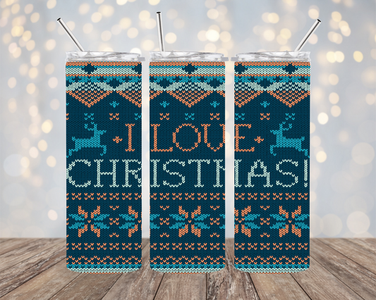 I Love Christmas - Blue - "Sweater Material" - Tumbler