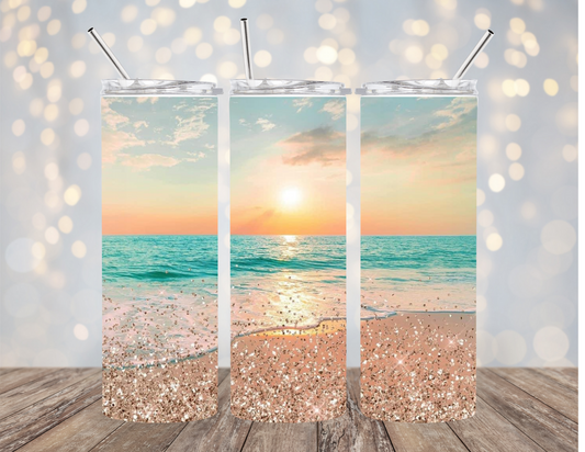 Sunset - Glittery Beach - Tumbler