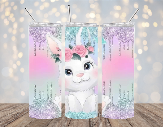 Pastel Bunny w Glitter Drip - Tumbler