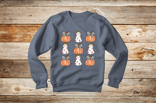 Pumpkins & Ghosts w/ Headband - TShirt or Crewneck Sweatshirt