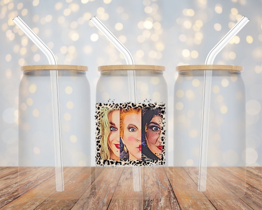 Hocus Pocus Witches`Faces- Glass Cup