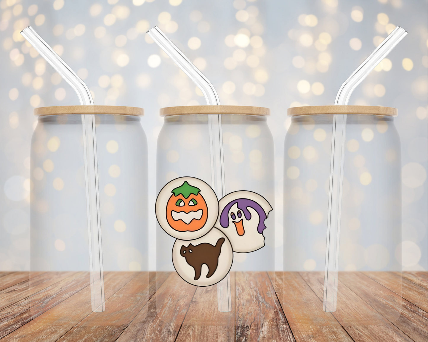 Pumpkin/Ghost/Black Cat Sugar Cookies - Glass Cup