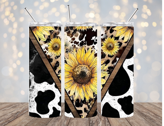 Sunflowers & Cow Print - Tumbler