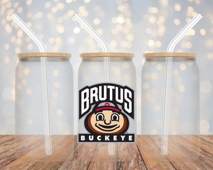 Brutus Buckeye Football Mascot  - Glass Cup