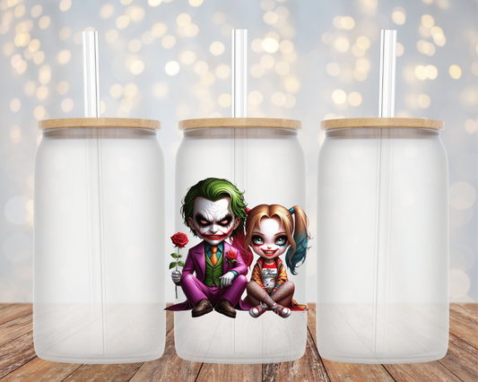 Baby Joker/Baby Harley Quinn Halloween- Glass Cup