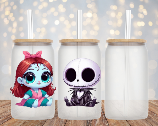 Baby Jack Skellington/Baby Sally Dual Sided Halloween- Glass Cup