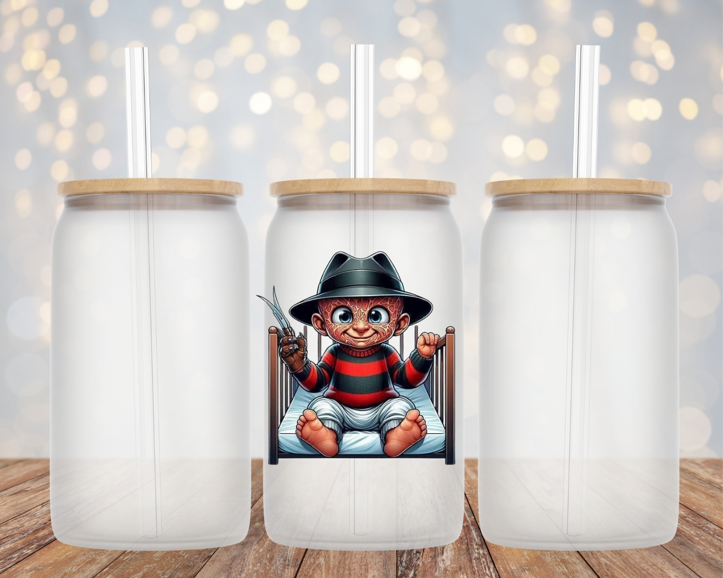 Baby Freddy Krueger in Crib- Glass Cup