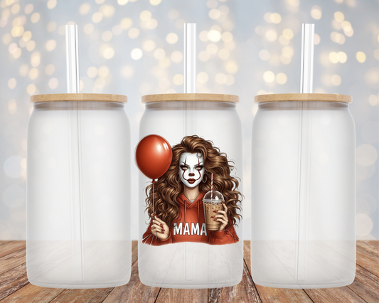 Clown Mama Orange Baddie- Glass Cup