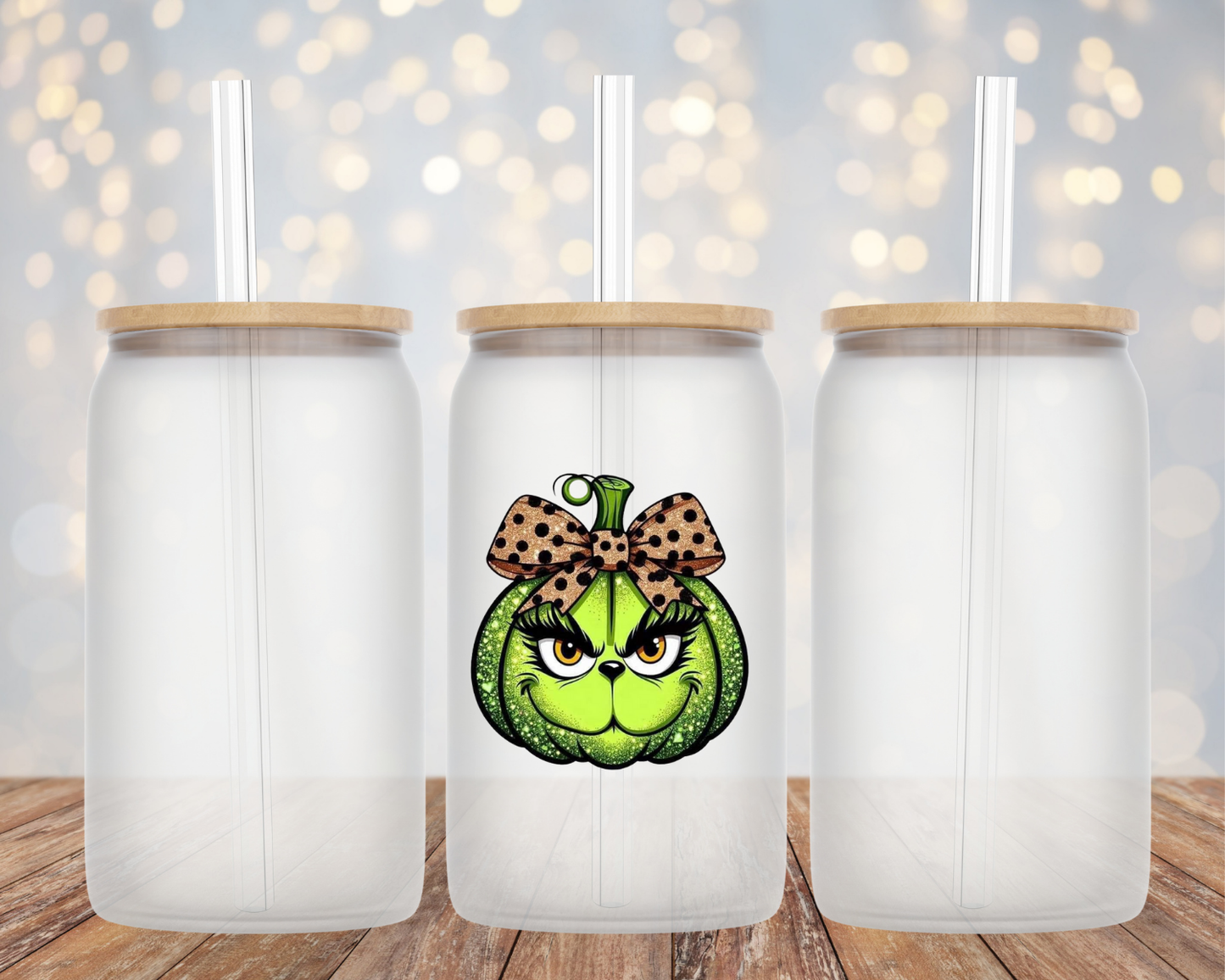 Miss Grinch Pumpkin Face- Glass Cup