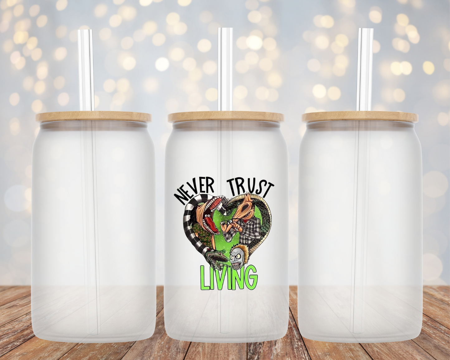 Spooky "Never Trust Living" Beetlejuice- Glass Cup