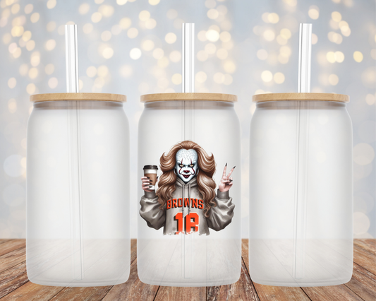 "IT" Clown Cleveland Browns Blonde Baddie- Glass Cup