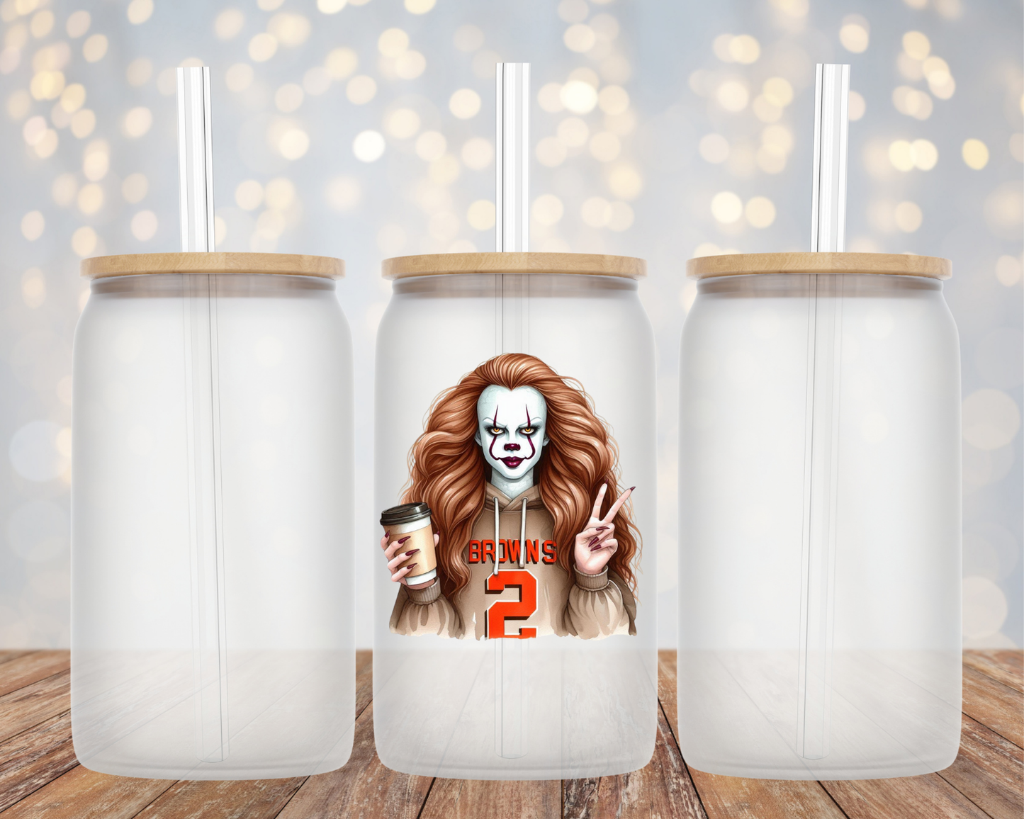 "IT" Clown Cleveland Browns Brunette Baddie- Glass Cup