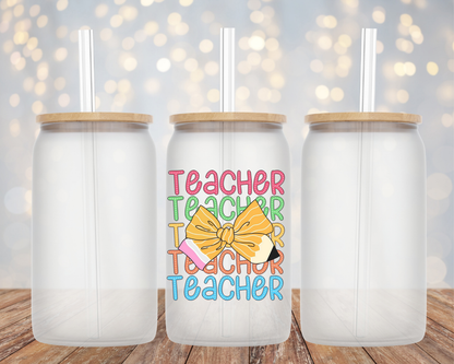 "Teacher" with Bow- Glass Cup