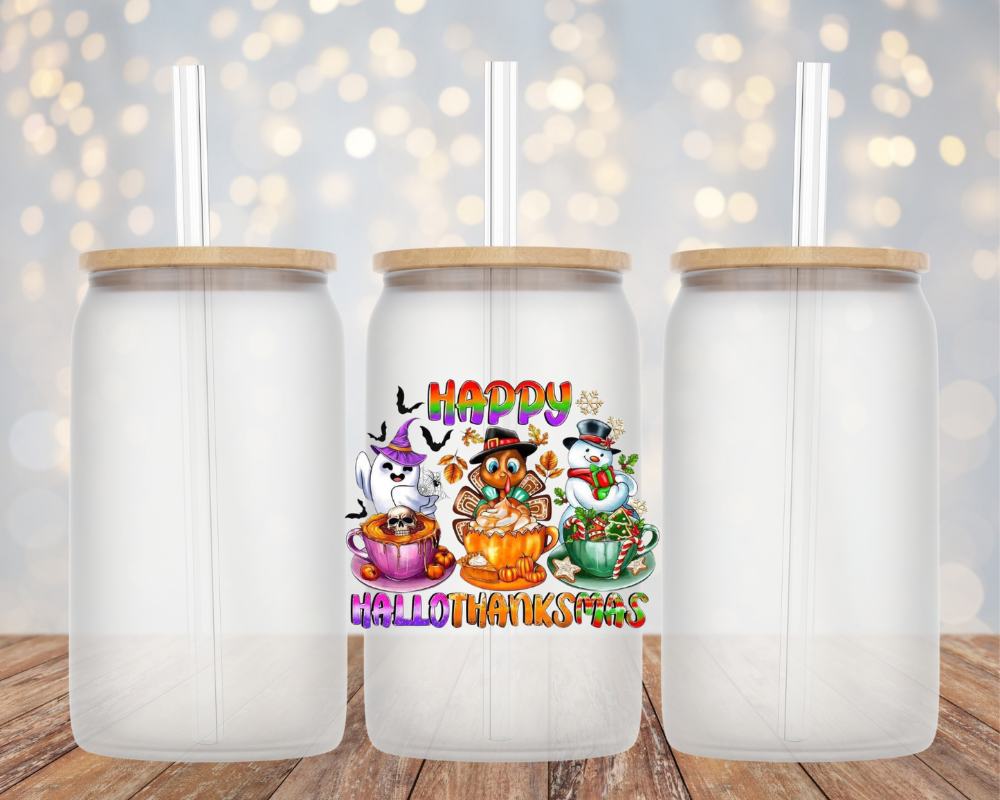 Happy HallowThanksMas- Glass Cup