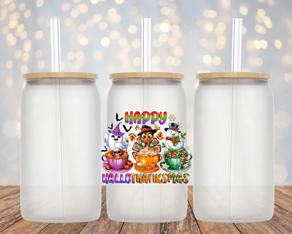 Happy HallowThanksMas- Glass Cup