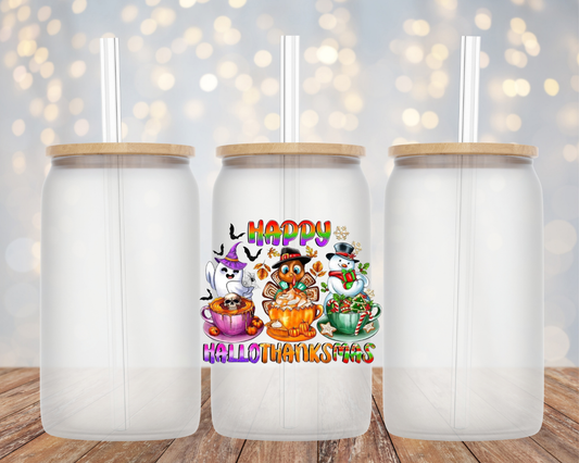 Happy HallowThanksMas- Glass Cup