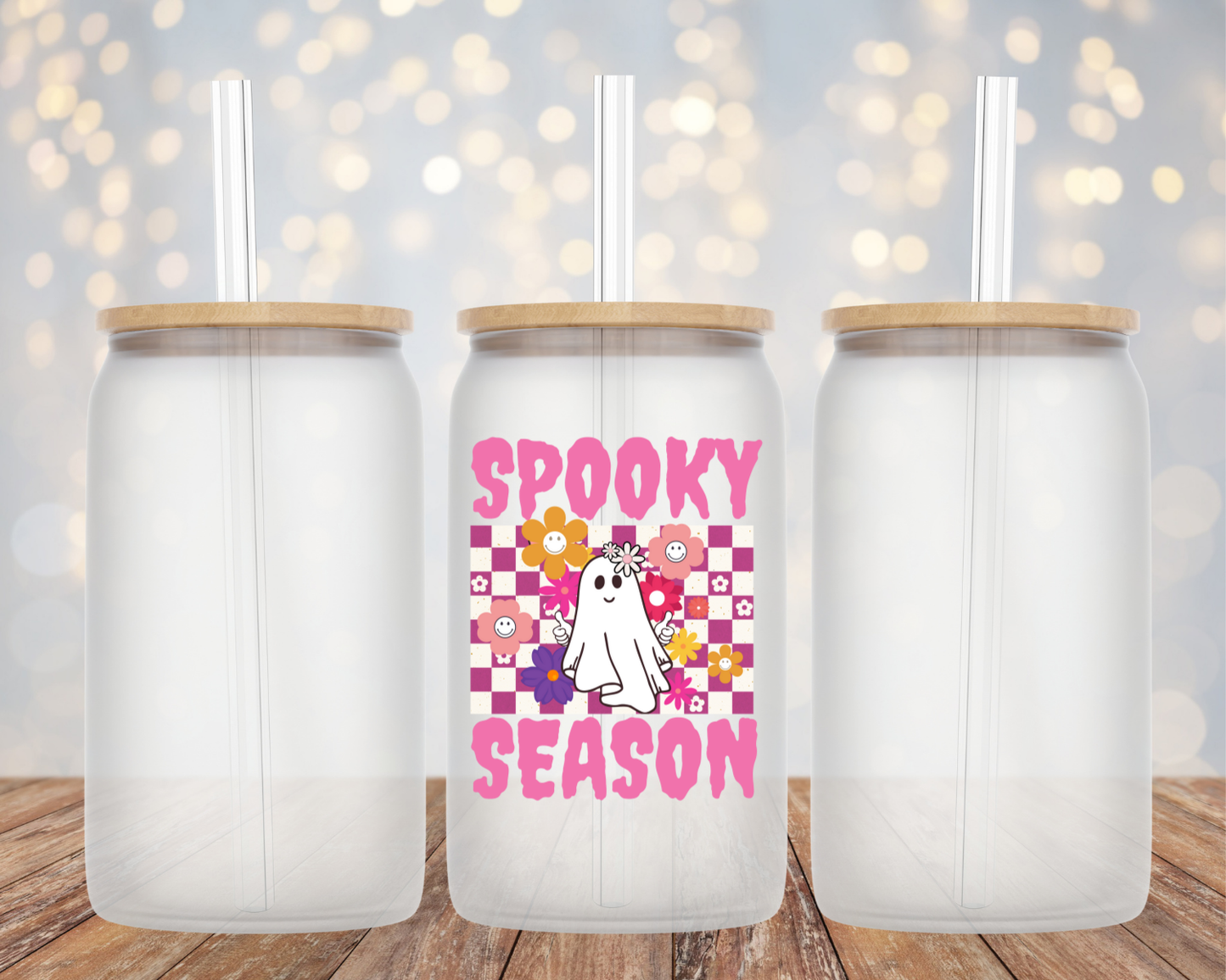 "Spooky Season" Hippie Ghost- Glass Cup