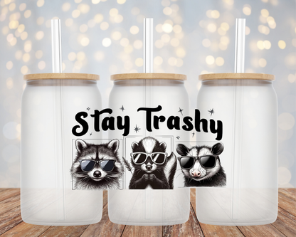 "Stay Trashy" Pandas- Glass Cup