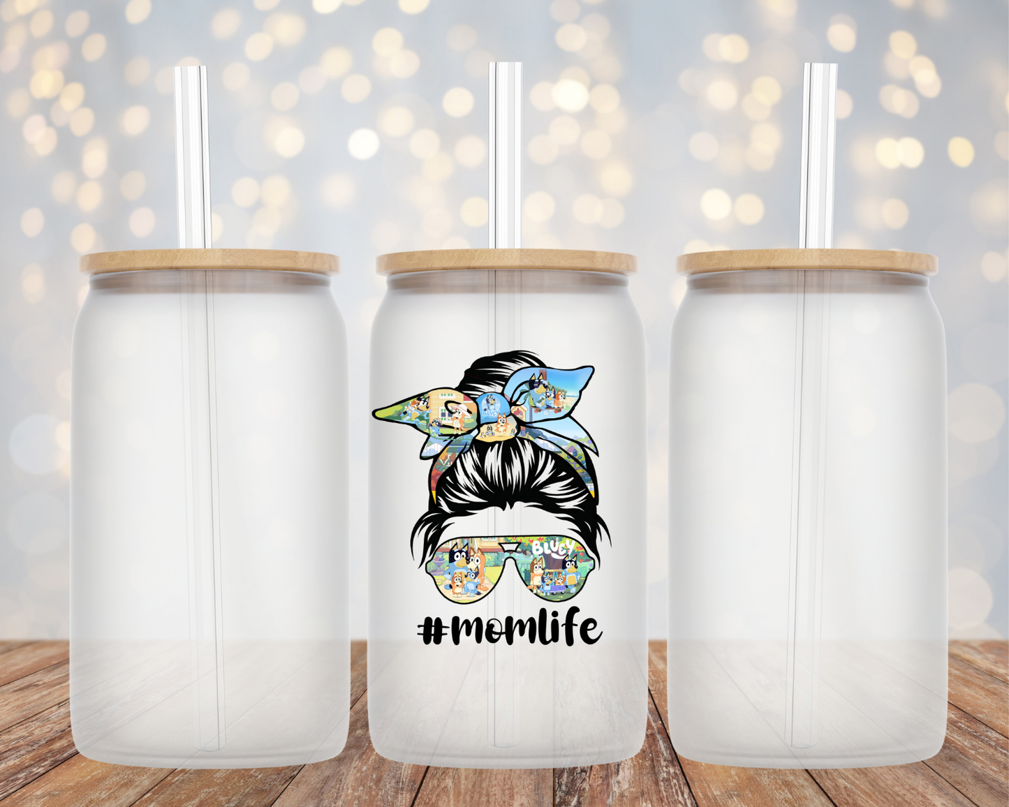 "Mom Life" Bluey Retro- Glass Cup