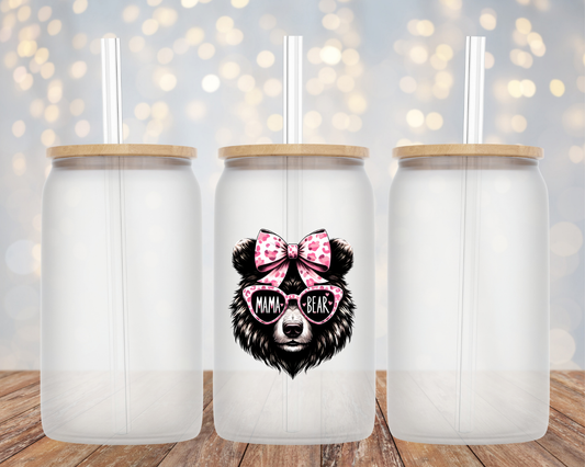 Pink "Mama Bear"- Glass Cup