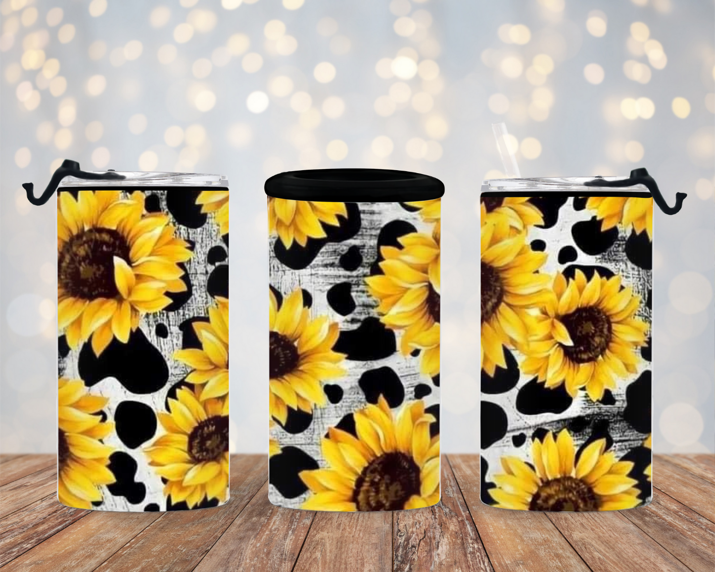 Cow Print/Sunflowers- 4 in 1 Can Cooler