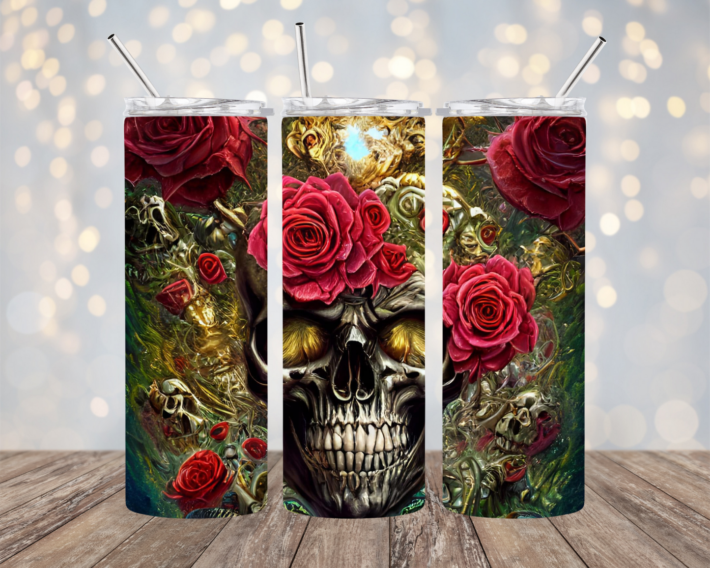 Roses/Gold Skull- Tumbler