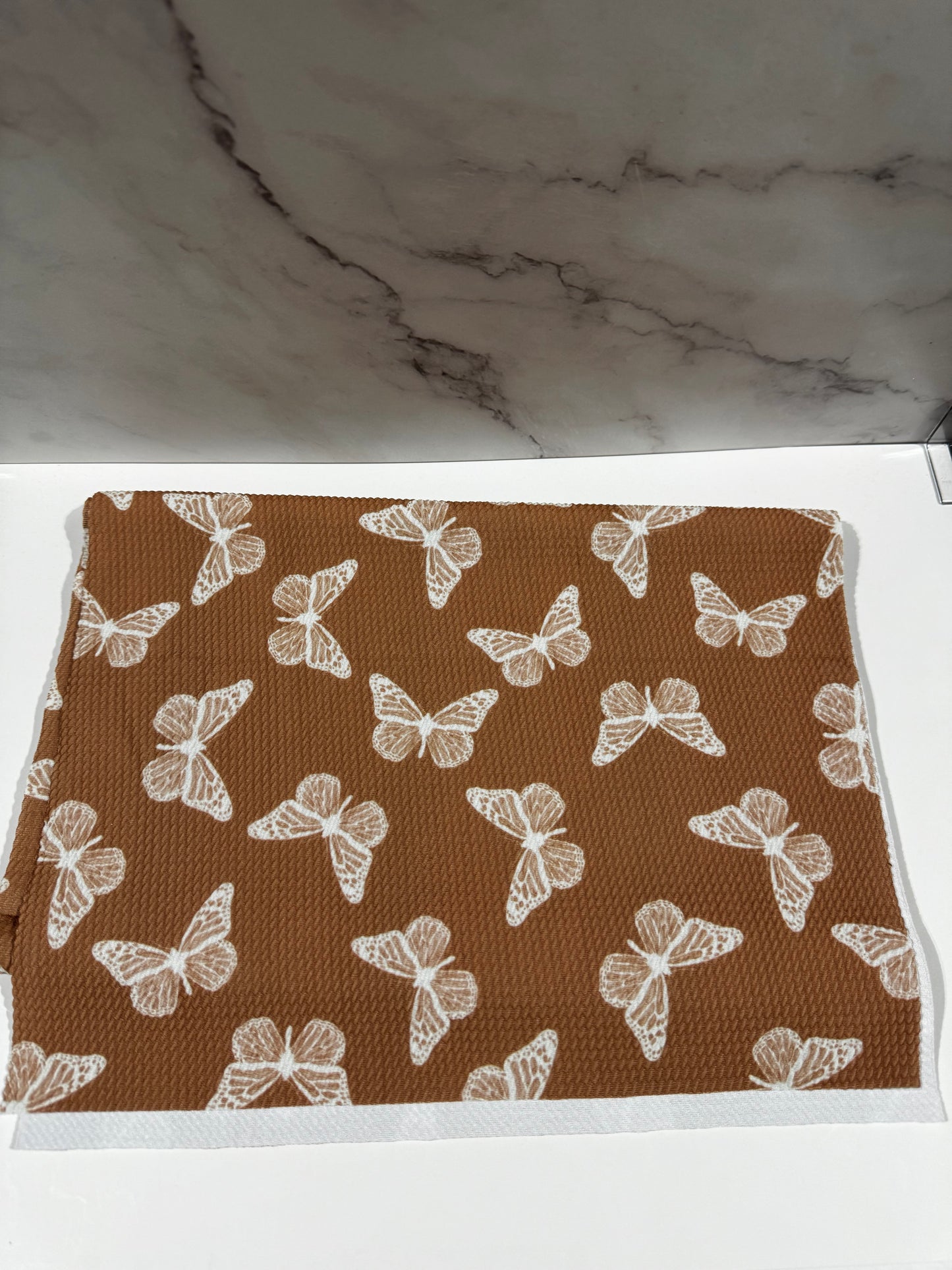 White Butterflies - Light Brown- Scrunchie/Headband