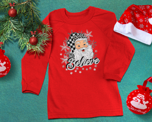 Santa - Believe - Grey/Silver - TShirt or Crewneck Sweatshirt