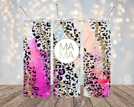 Leopard Glitter Mama- Tumbler