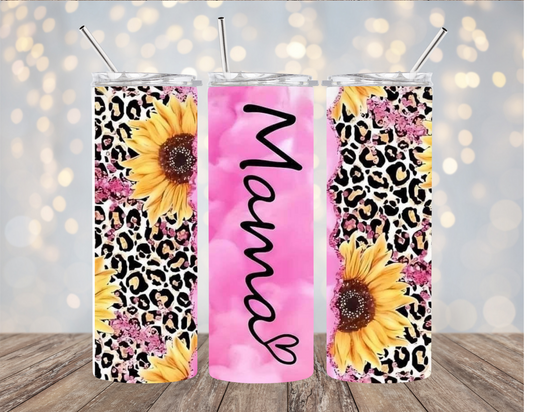Mama - Pink- Leopard & Sunflowers - Tumbler