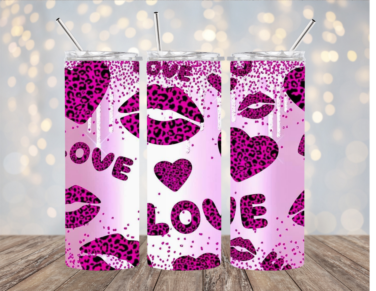 Love - Pink Leopard Kisses - Tumbler