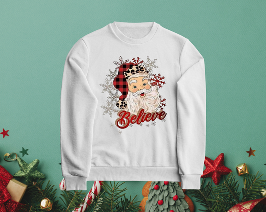 Santa - Believe - Red - TShirt or Crewneck Sweatshirt
