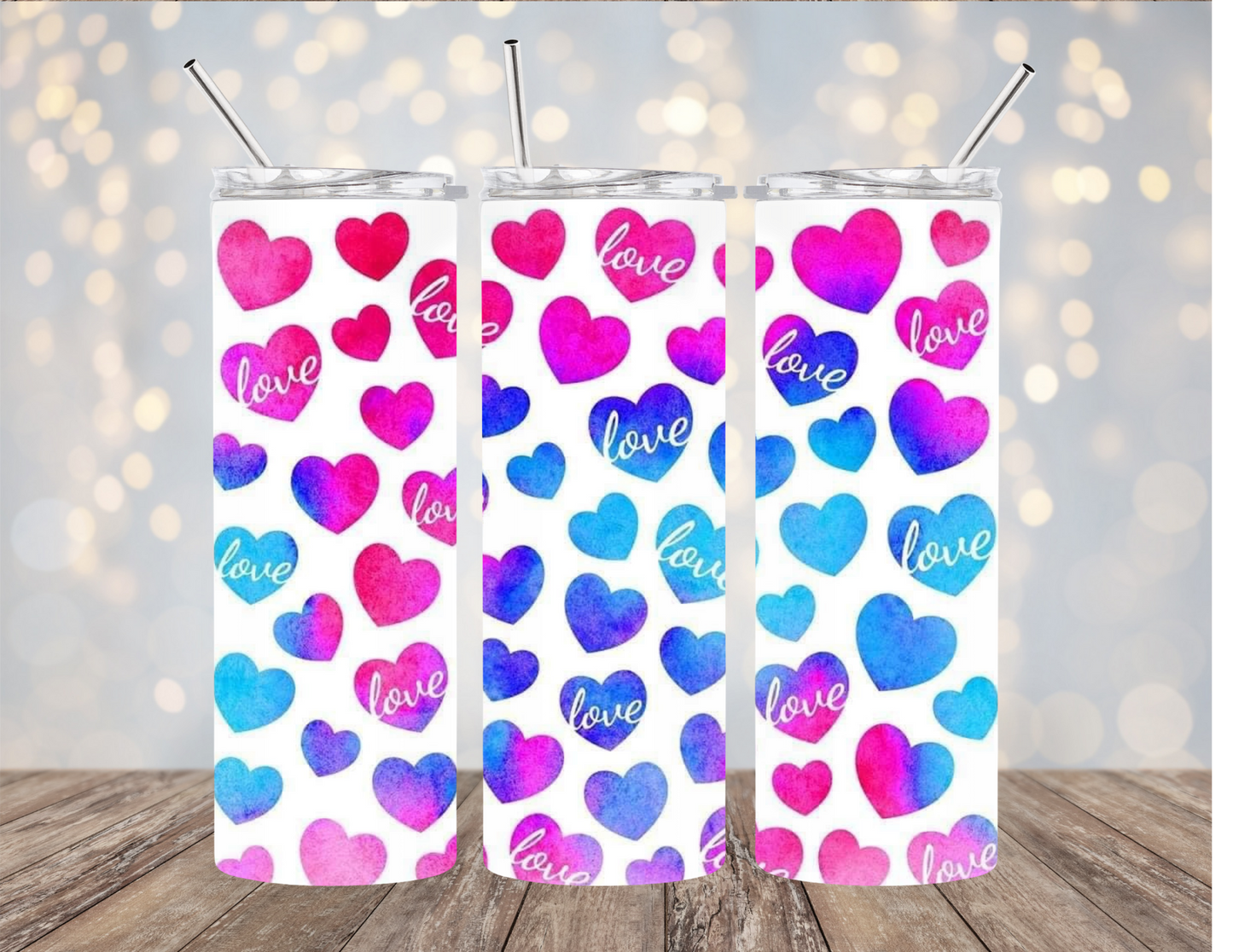 Pink/Red/Blue Hearts - Tumbler
