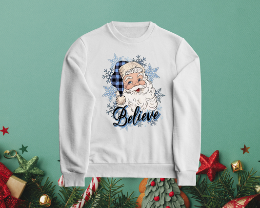 Santa - Believe - Blue - TShirt or Crewneck Sweatshirt