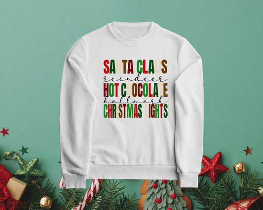 Santa Claus - Reindeer - Hot Chocolate - Hallmark - Christmas Lights- TShirt or Crewneck Sweatshirt