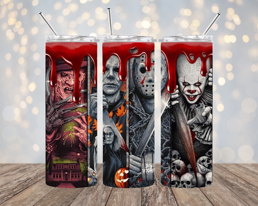 Scary Movie Character Collage Red Drip- Tumbler