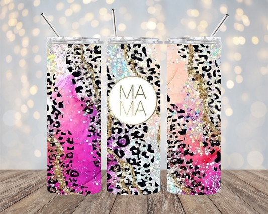 Pink Leopard Sparkle Mama-  Tumbler