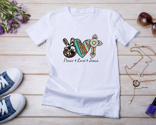 Peace, Love, Jesus - TShirt or Crewneck Sweatshirt
